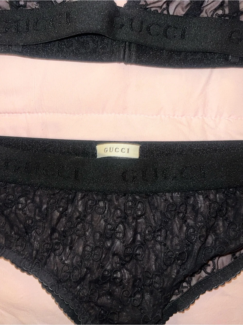 Gucci Black GG Lace Bralette and Brief Lingerie Set Authentic